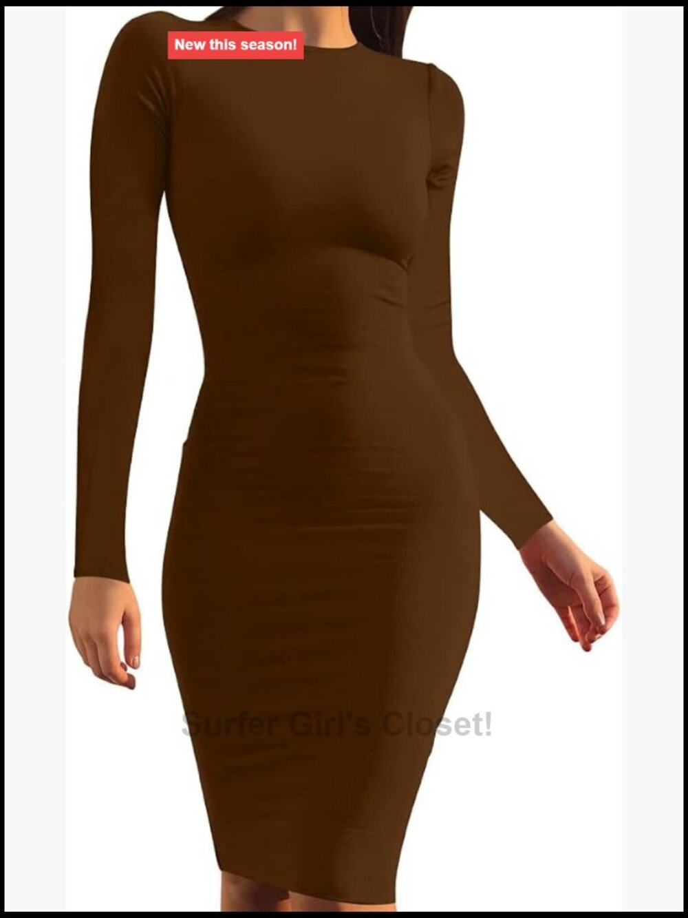 Women's Basic Pencil Long Sleeve Midi Club Dress